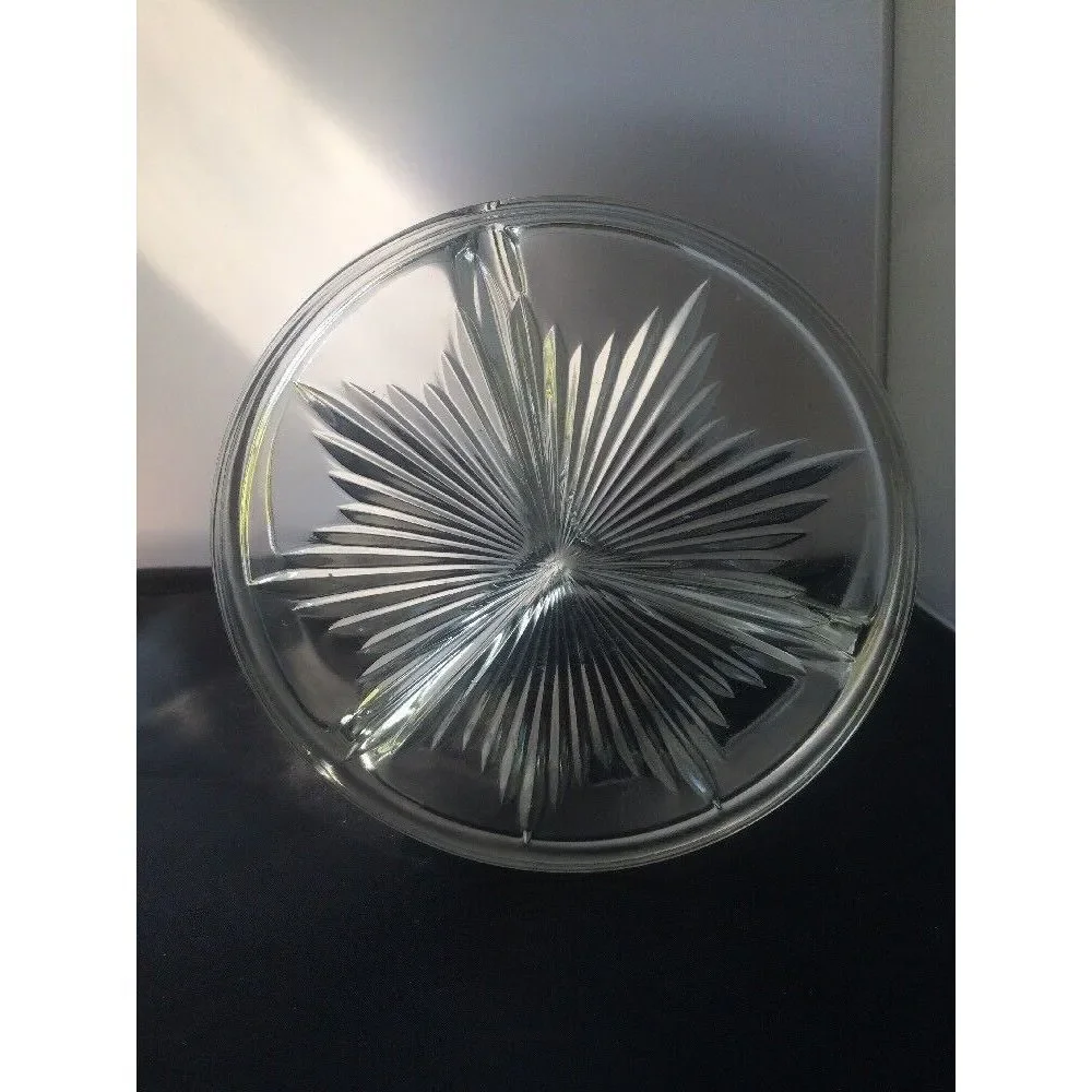 Vintage 3-Section Starburst Glass Relish Nut Dish Divided Candy‎ Tray Atomic MCM
